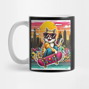 Cat wearing sunglasses and riding a skateboard Mug